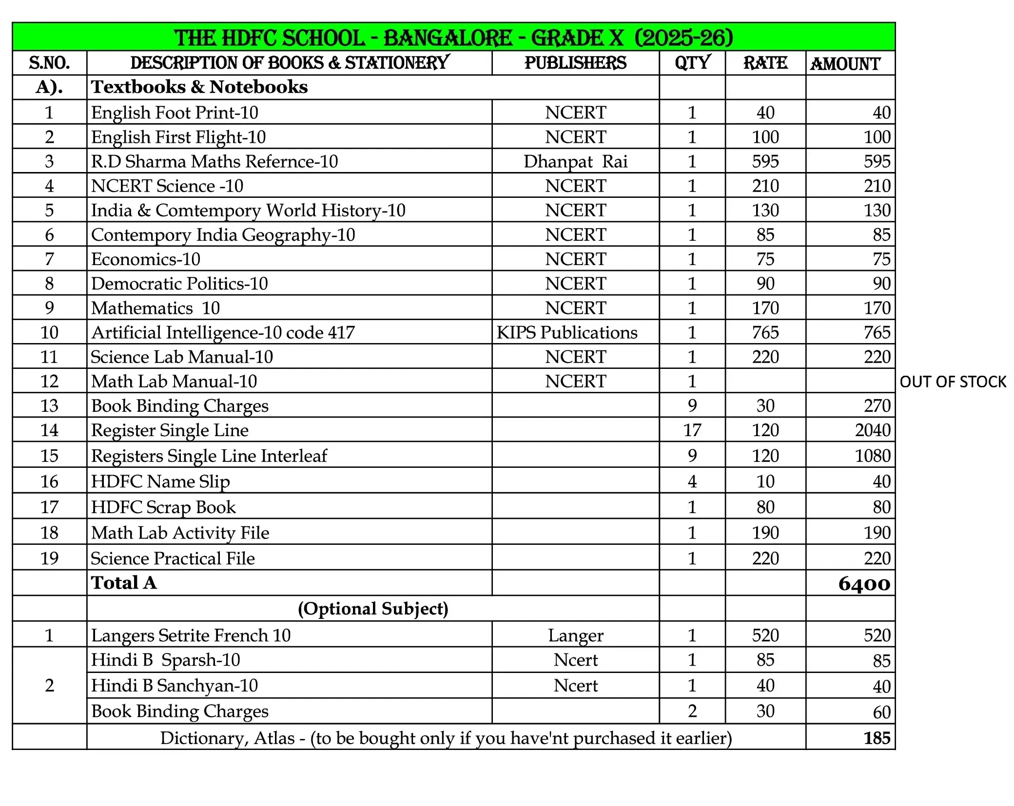 The HDFC School Bangalore | Grade 10 | Complete Book Set